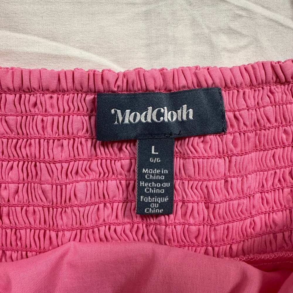 ModCloth Pink Swiss Dot Puff Sleeve Babydoll Top Size L Cottagecore - Picture 4 of 8